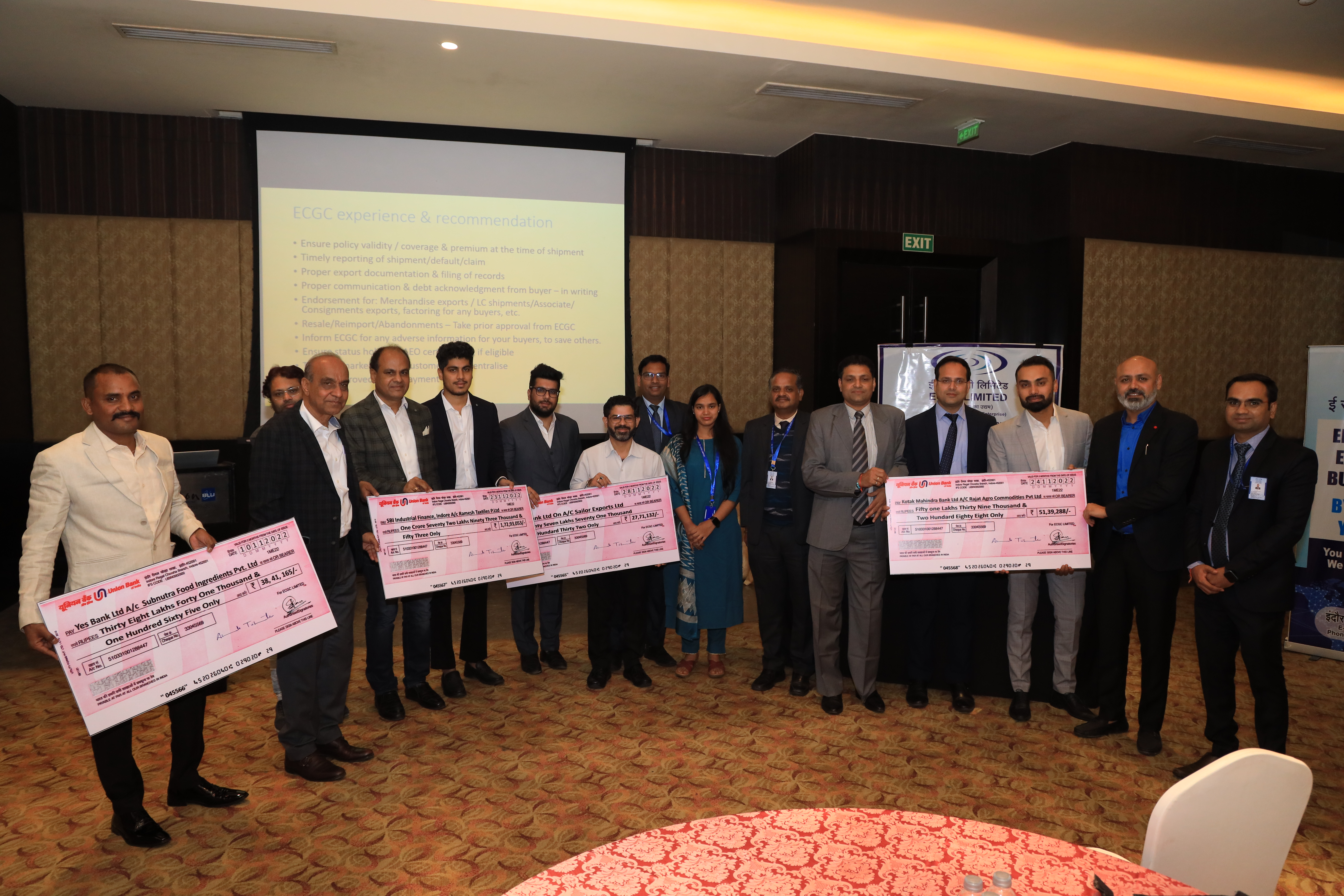 Image for ECGC paid claim cheques worth ₹3.5 crore to exporters at a customer meet in Indore.