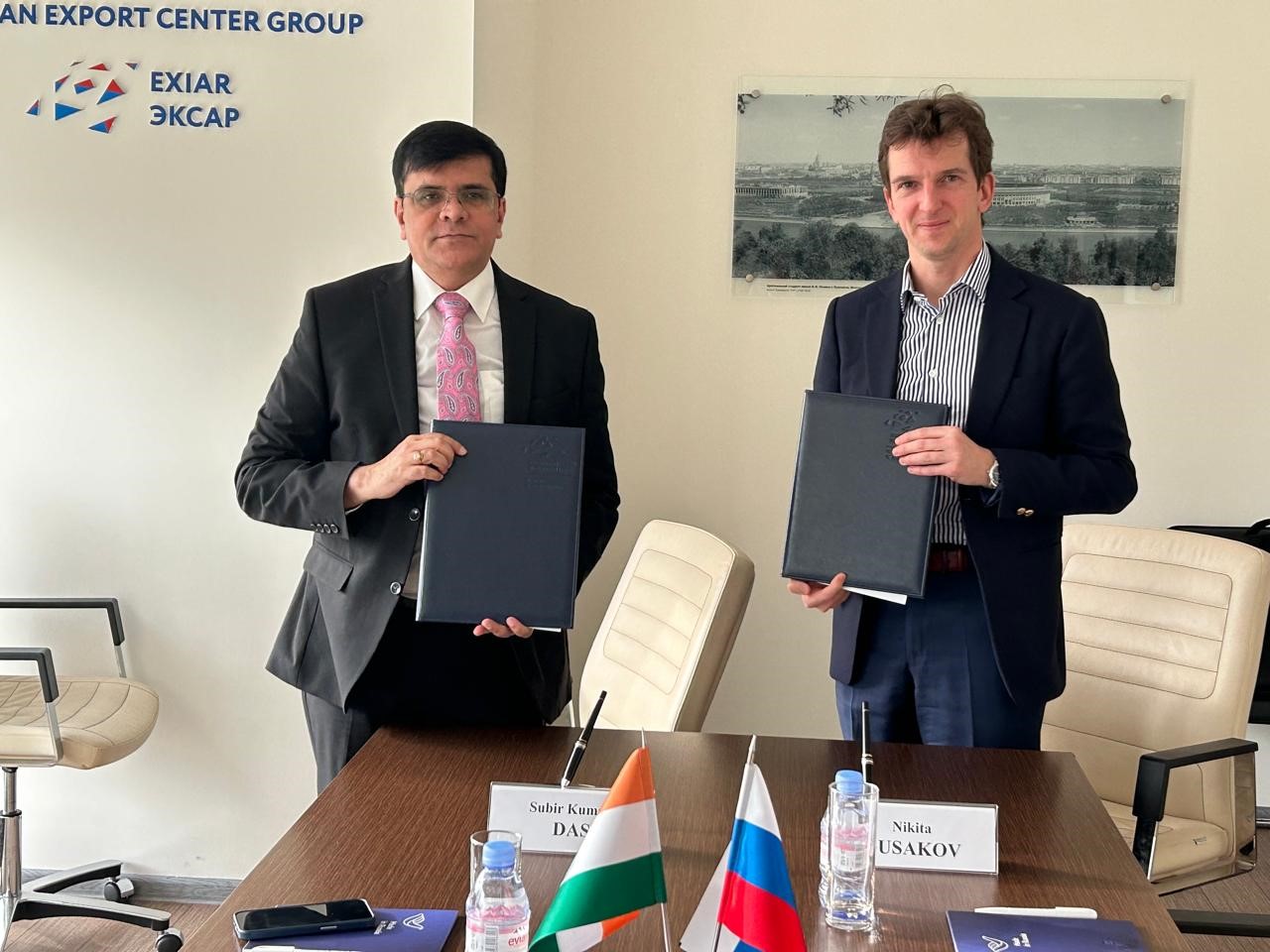 Image for Officials from ECGC Limited and EXIAR, Russia, during the signing of a Reinsurance Framework Agreement.