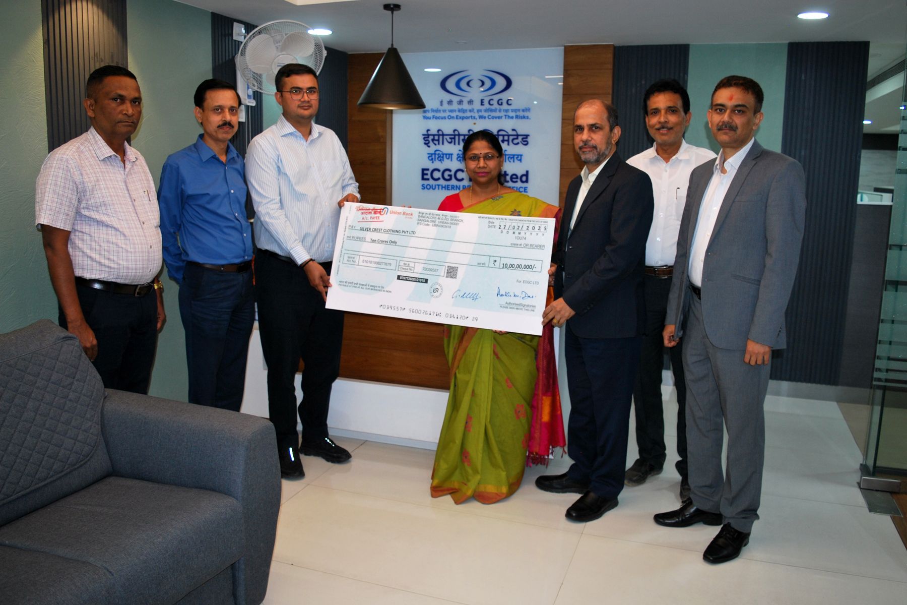 Image for Mrs. Sivasankari M, Regional Manager, presented a claim cheque of Rs.10 crore on 27.02.2025 to policy holder M/s Silver Crest of Bangalore Branch.