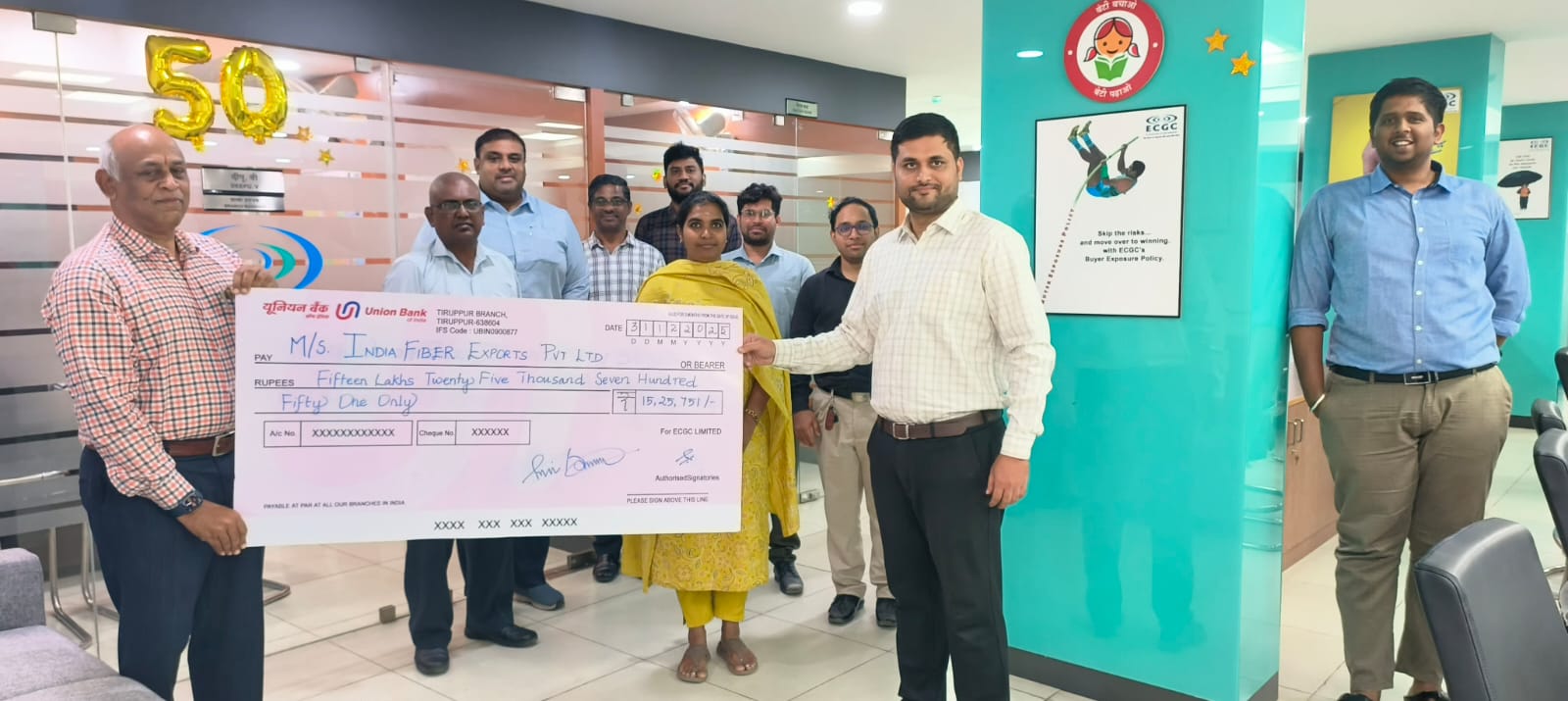 Claim of Rs 15.25 lakhs was settled by Tirupur Branch to M/s India Fiber Exports Pvt. Ltd. on account of non-payment of buyer